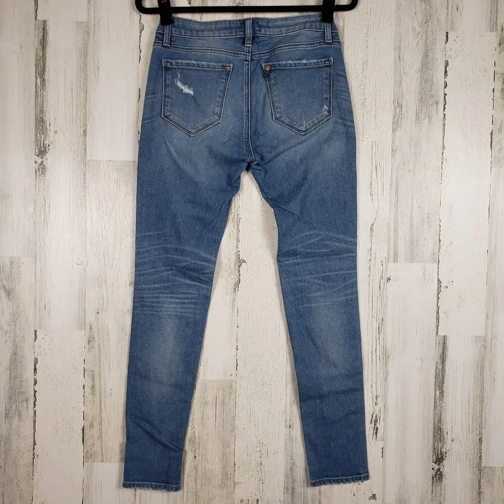 D-ID New York Destroyed Medium Wash Blue Denim Skinny Jeans Women's Size 26